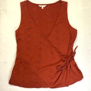 Lucky Brand Orange Tie-Waist Wrap Top